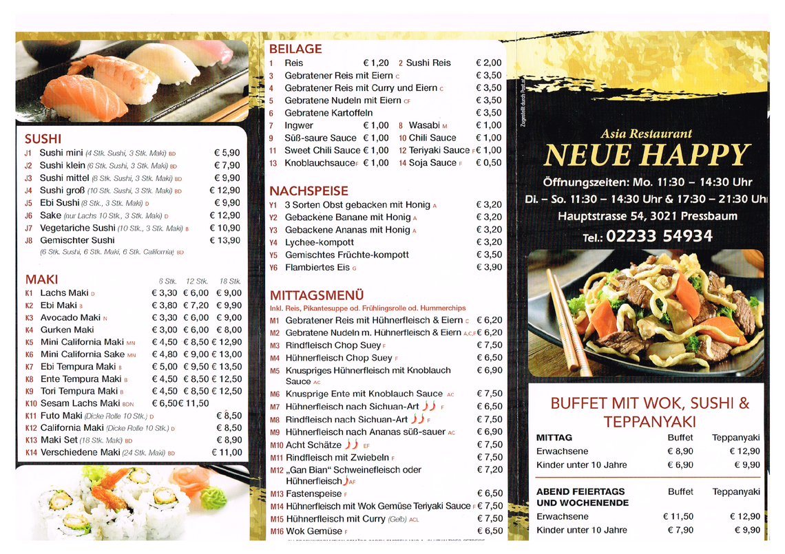Speisekarte (Asia Restaurant Neue Happy)