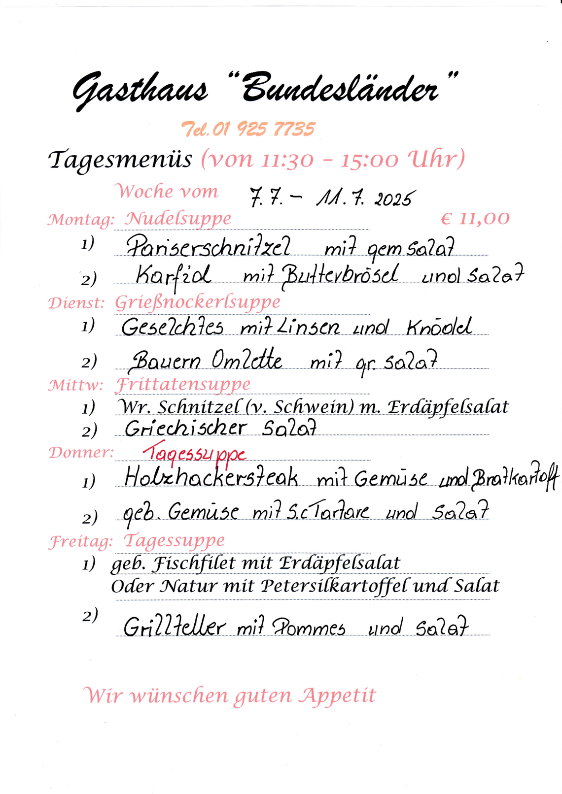 wochenmenü