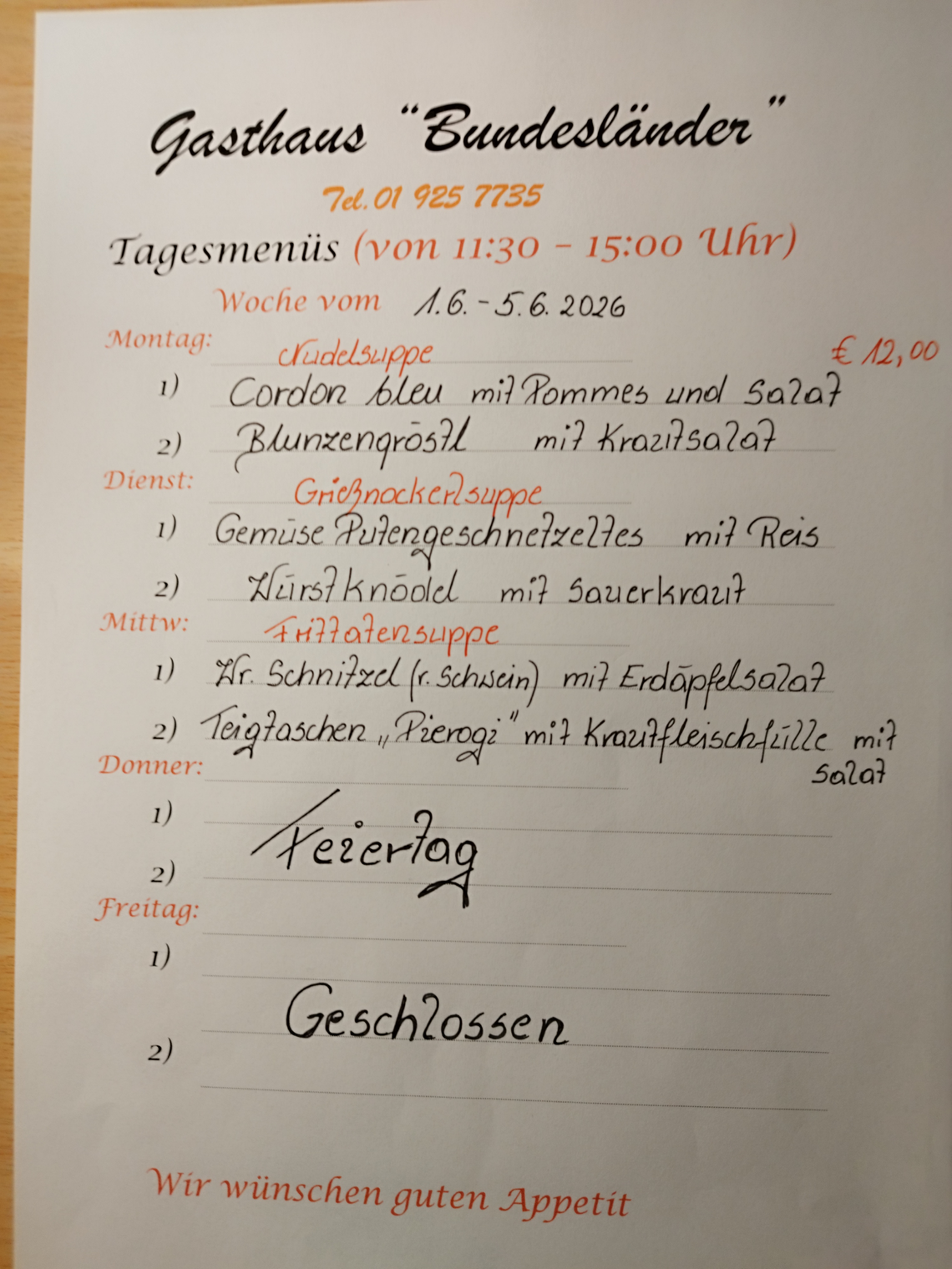 wochenmenü