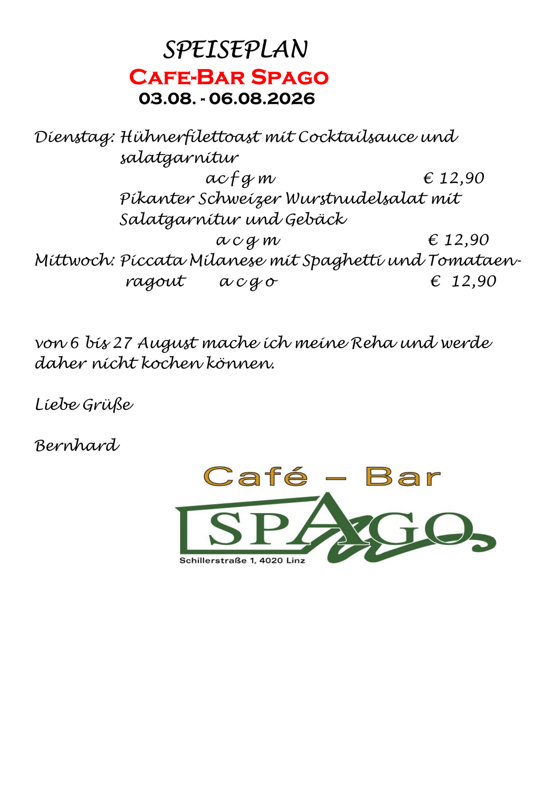 Wochenmenü