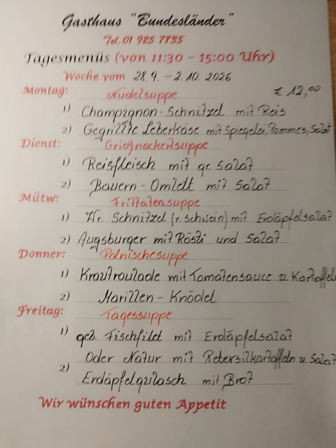 wochenmenü