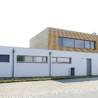 Lärchenfassade und Putzfassade mit alternativen Vollwärmeschutz auf Massivmauerwerk , mit Isocell Cellulosefasern