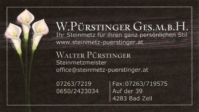 Steinmetz Walter PÜRSTINGER, Steinmetzmeister und Steinmetzbetrieb in Bad Zell im Bezirk Freistadt.