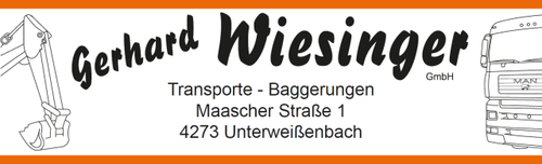 Gerhard WIESINGER GmbH, Transporte, Schottertransporte, Baggerungen, Planierungen, Kranarbeiten, Steinmauern, Baustoffe in Unterweißenbach im Bezirk Freistadt.