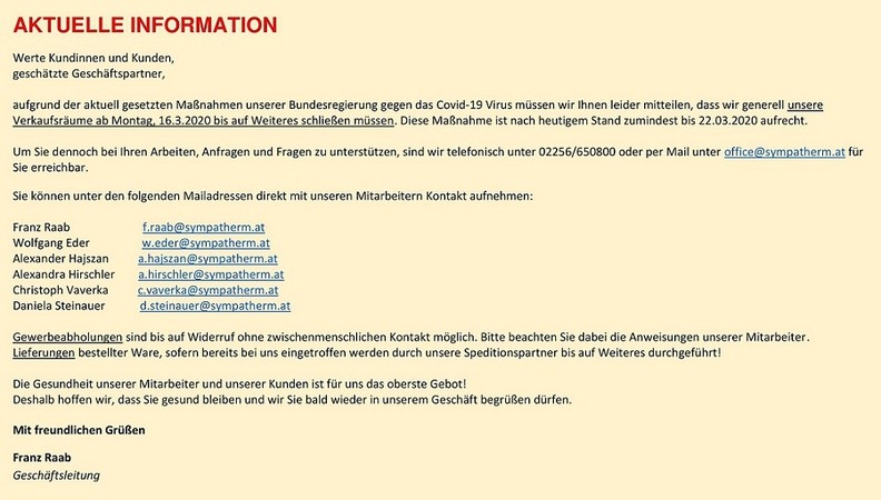 Covid19-Virus - Danke für Ihr Verständnis!