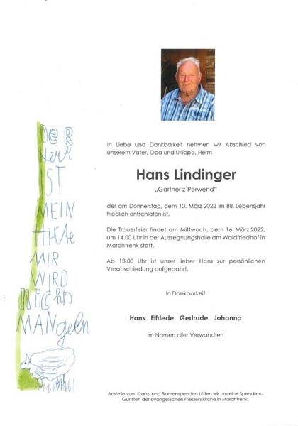 Beerdigung von Lindinger Hans