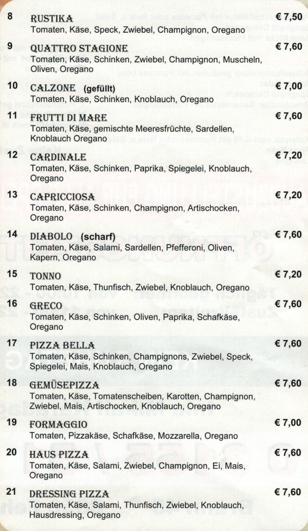 Menükarte (Pizza Bella)