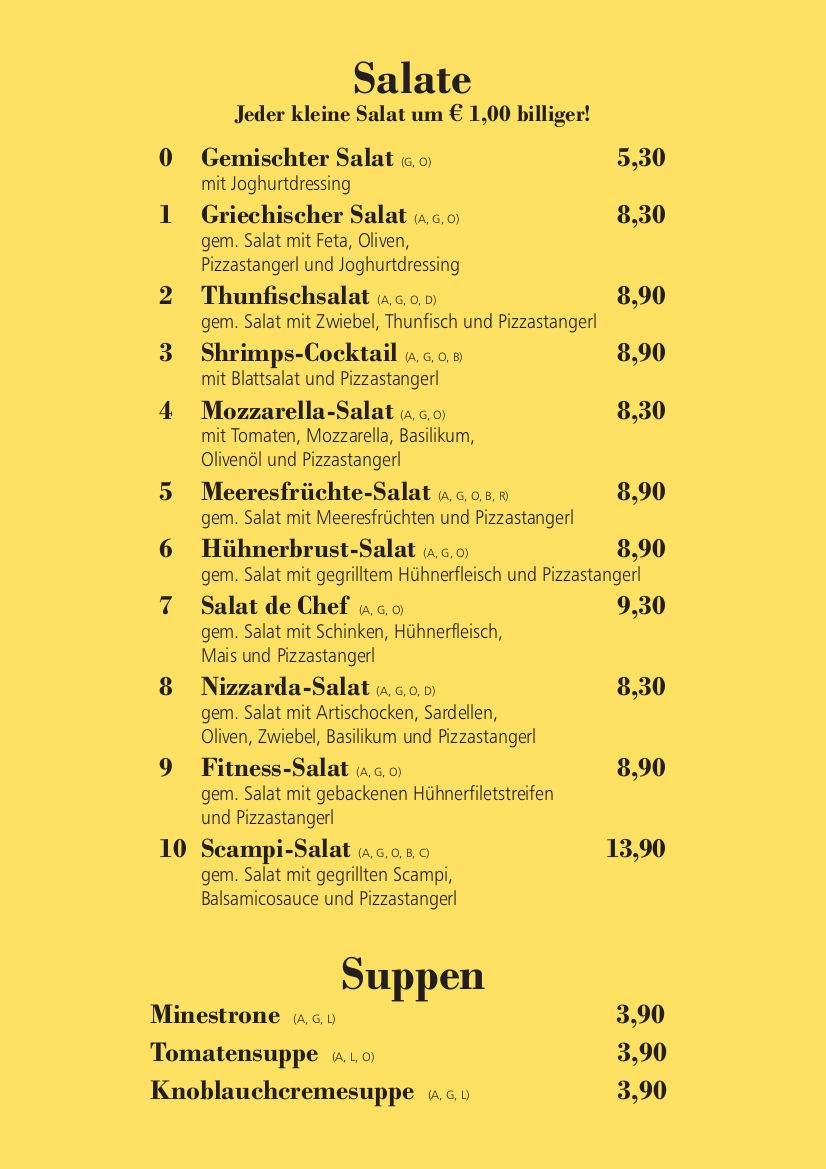 Speisekarte (Cafe - Restaurant Pizzeria Bari)