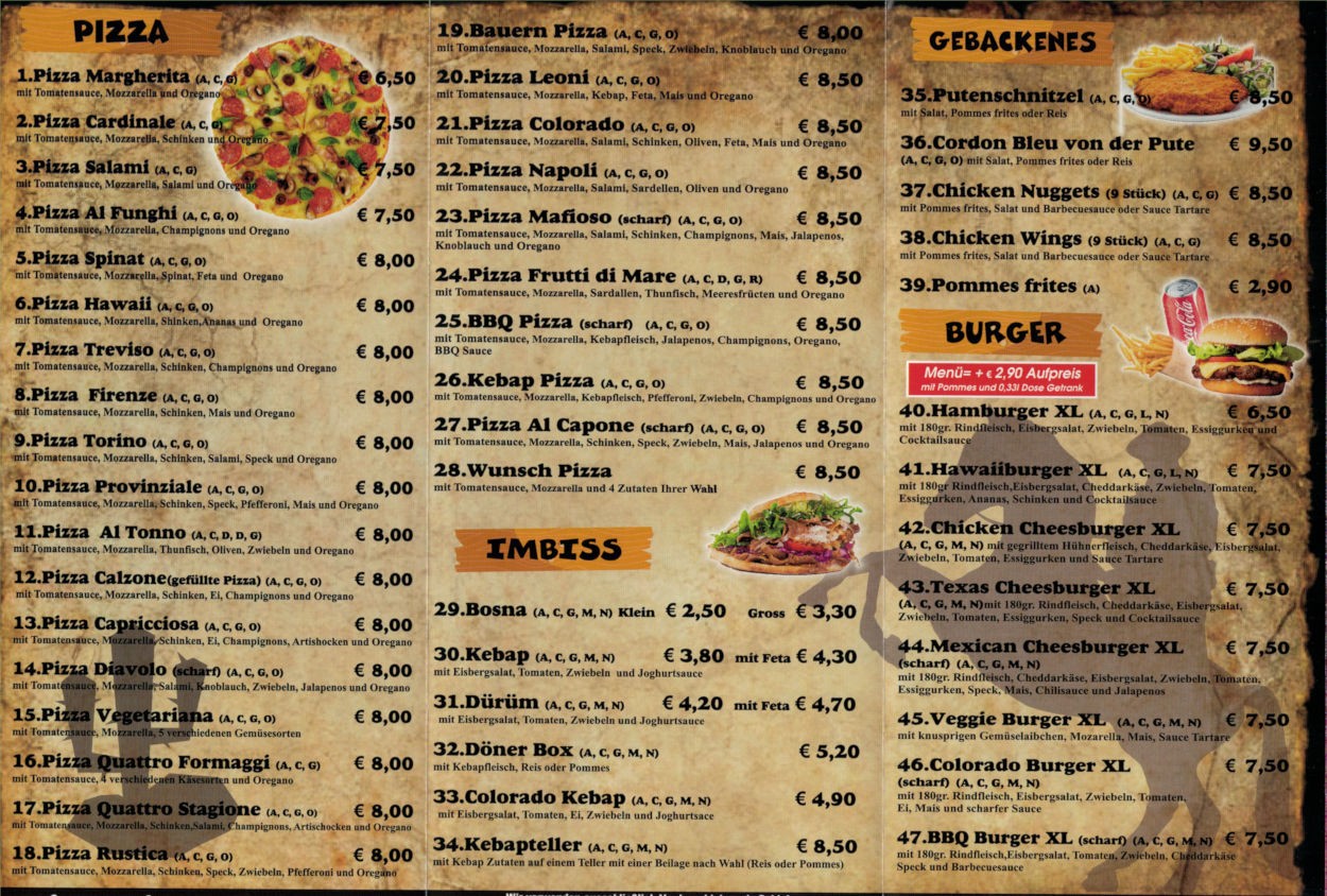 Karte (Pizzeria Colorado)