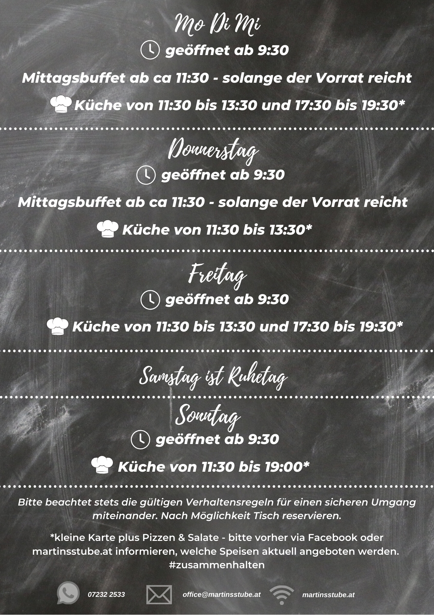 Angepasste Öffnungszeiten